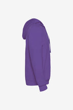 Sweat à capuche violet pour garçon, vue de côté, manches longues et poche kangourou
