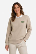 Sweat de golf femme beige naturel, col rond, logo poitrine «FAIRWAY REBELS».
