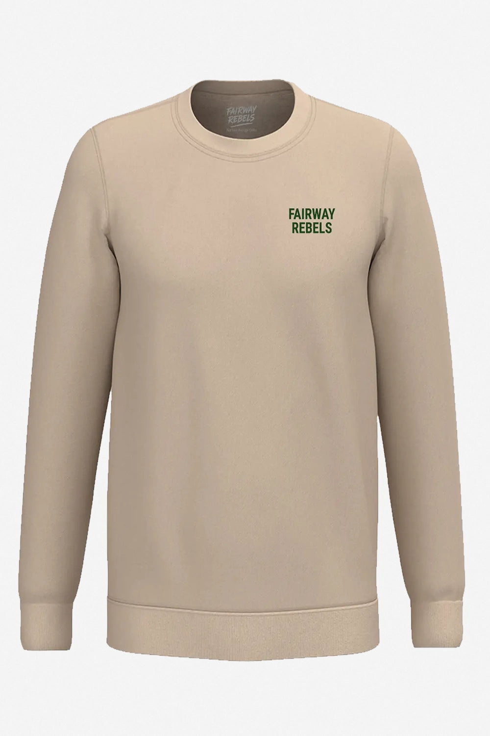 Sweat de golf femme beige naturel, avant uni, petit logo «FAIRWAY REBELS», col rond.