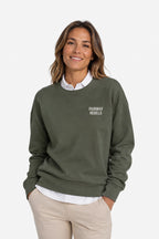 Sweat de golf femme vert foncé, col rond, logo poitrine «FAIRWAY REBELS».