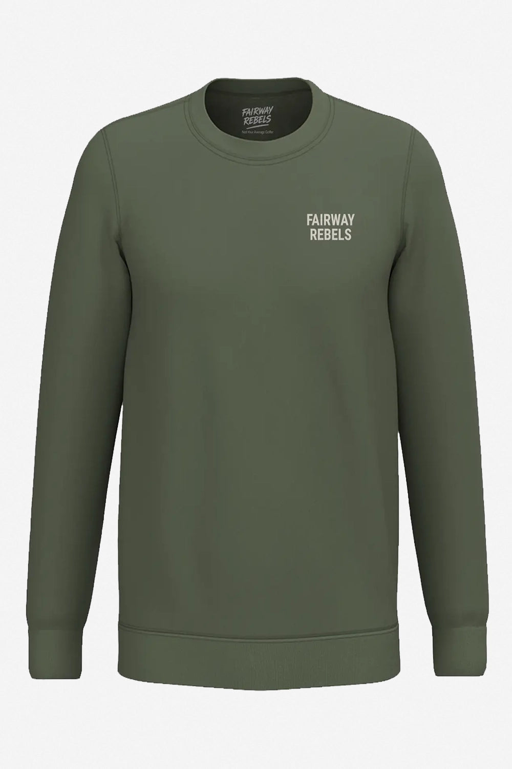 Sweat de golf femme vert foncé, avant uni, petit logo «FAIRWAY REBELS», col rond.