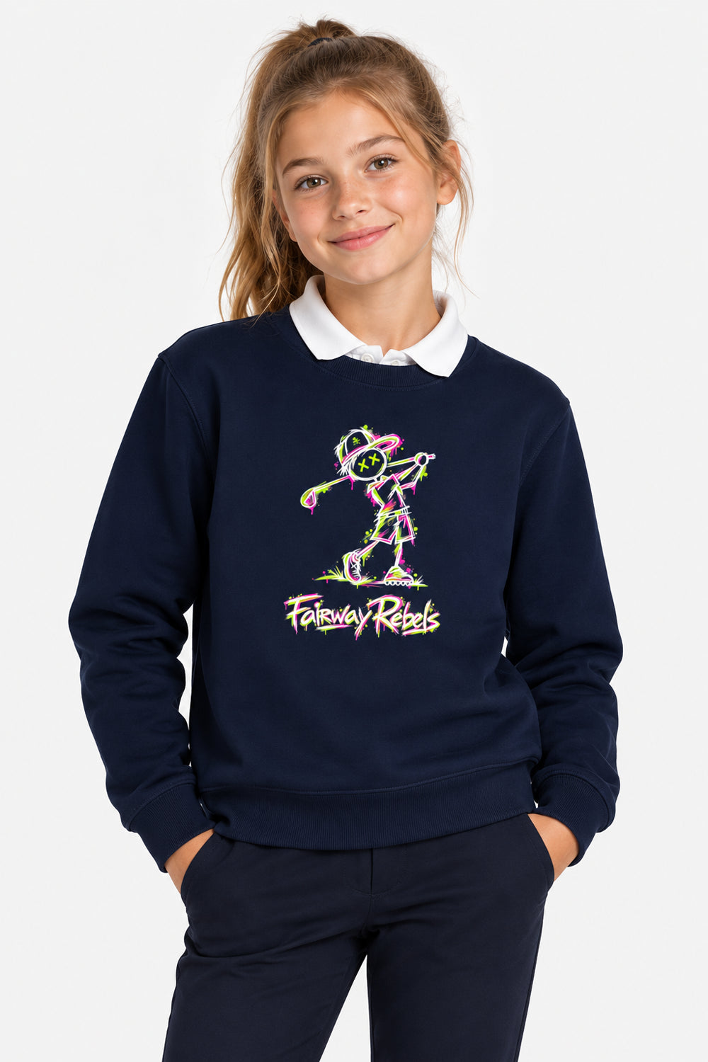 Sweat Golf Fille Bleu Marine Col Rond