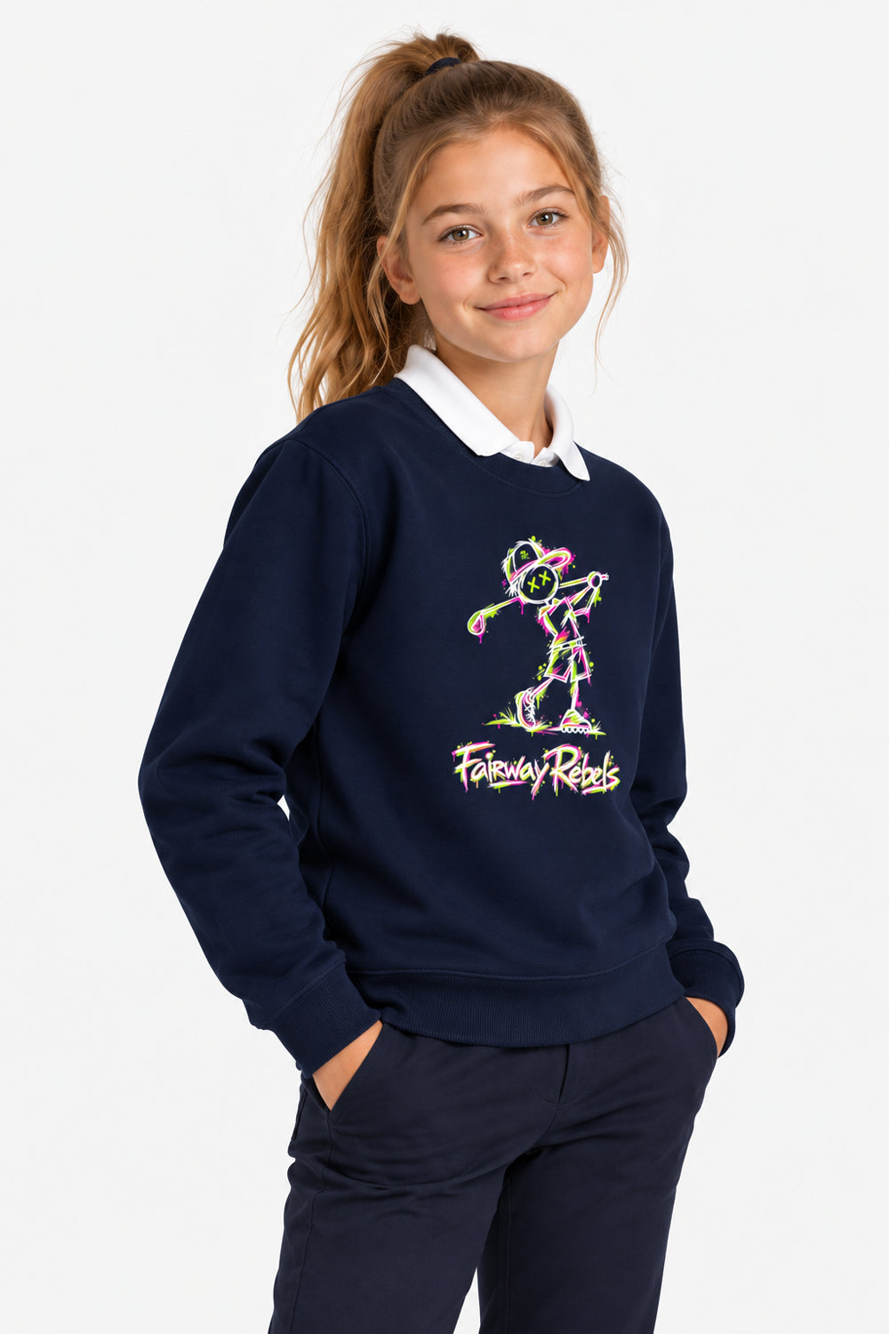Sweat Golf Fille Bleu Marine Col Rond