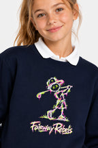 Sweat Golf Fille Bleu Marine Col Rond