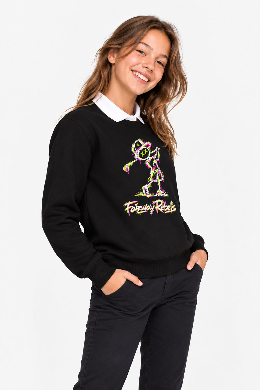 Sweat Golf Fille Noir Col Rond