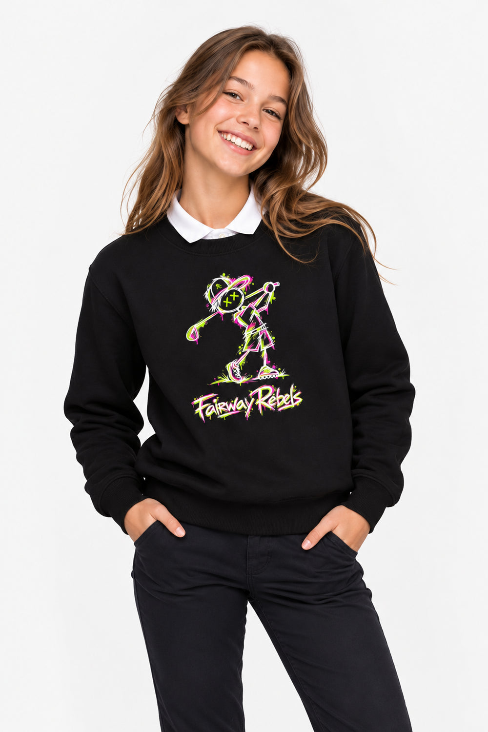Sweat Golf Fille Noir Col Rond