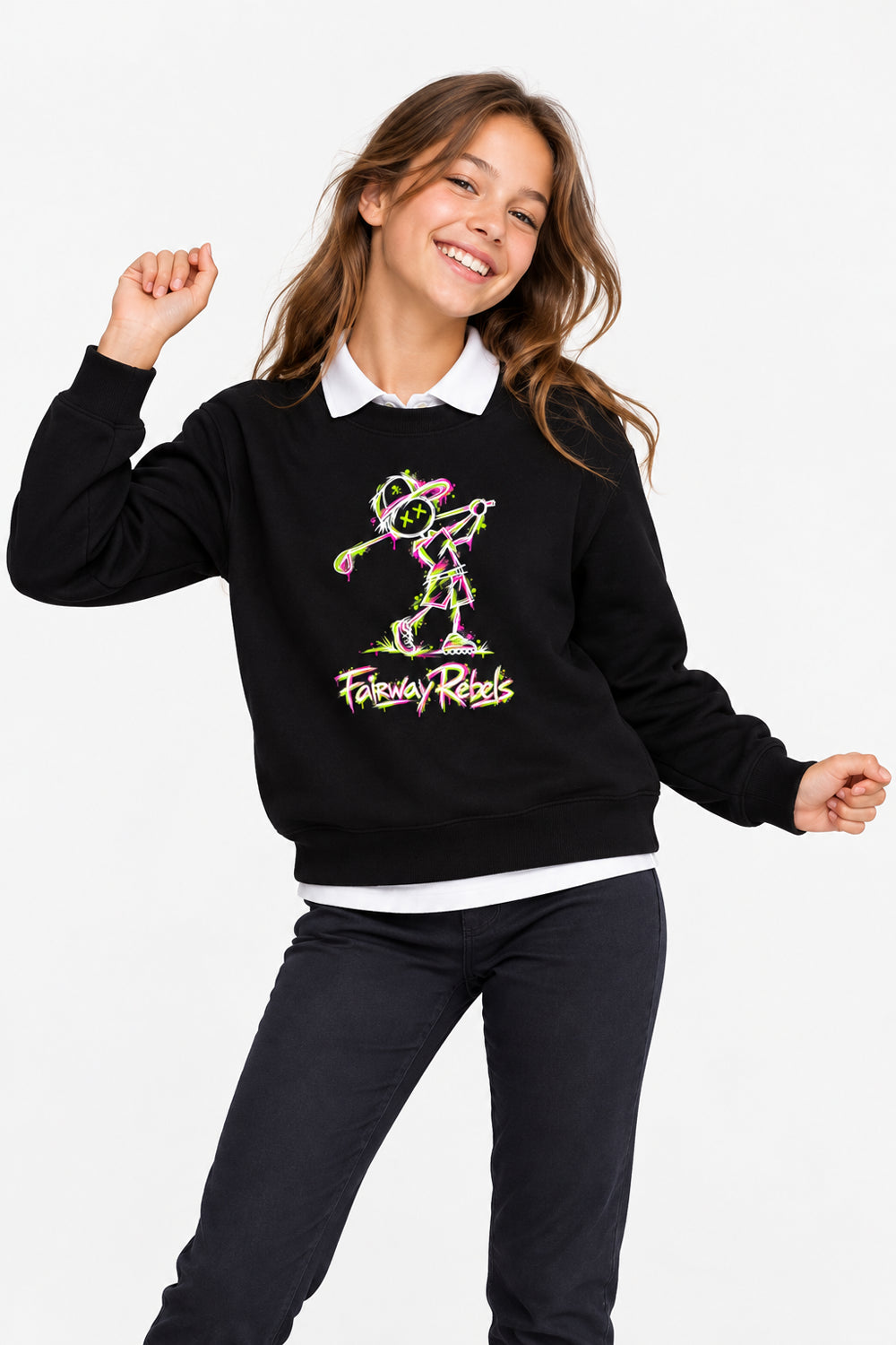 Sweat Golf Fille Noir Col Rond