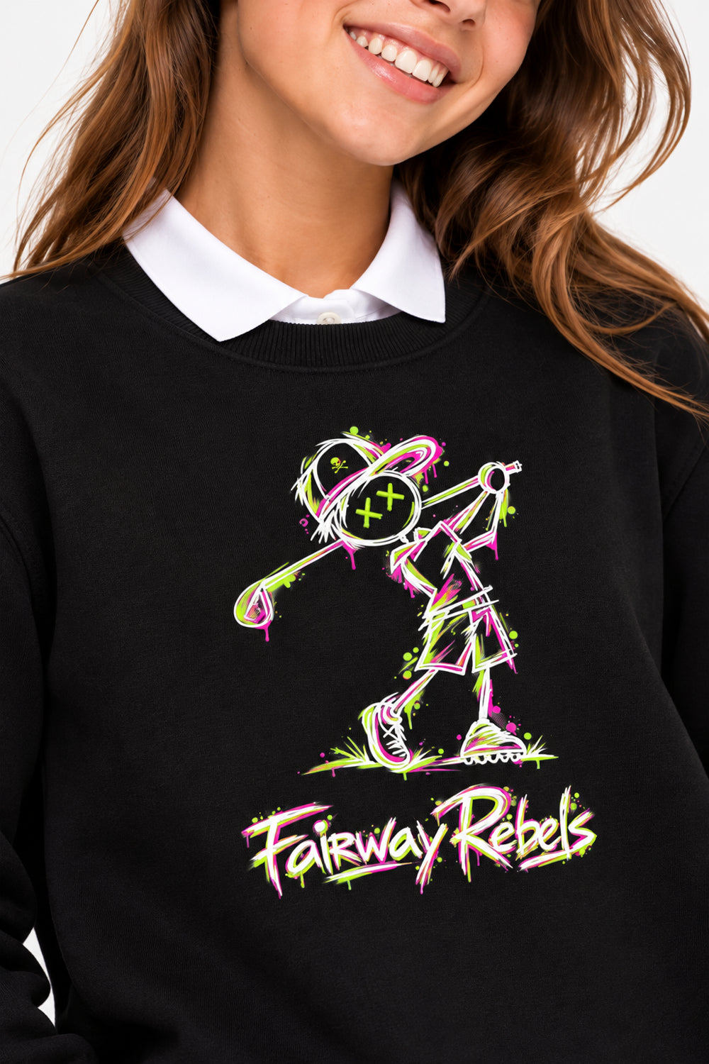Sweat Golf Fille Noir Col Rond