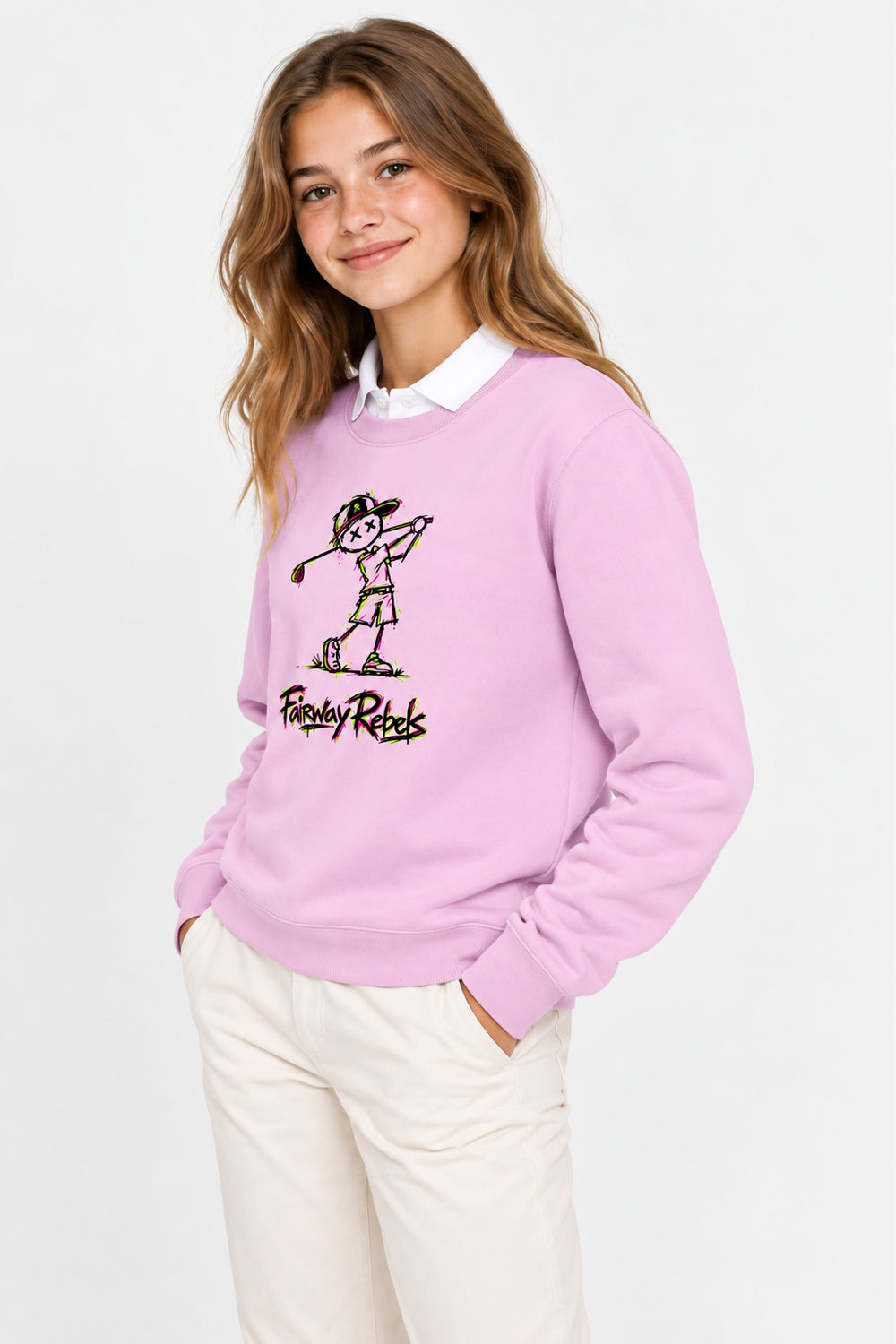 Sweat Golf Fille Rose Col Rond