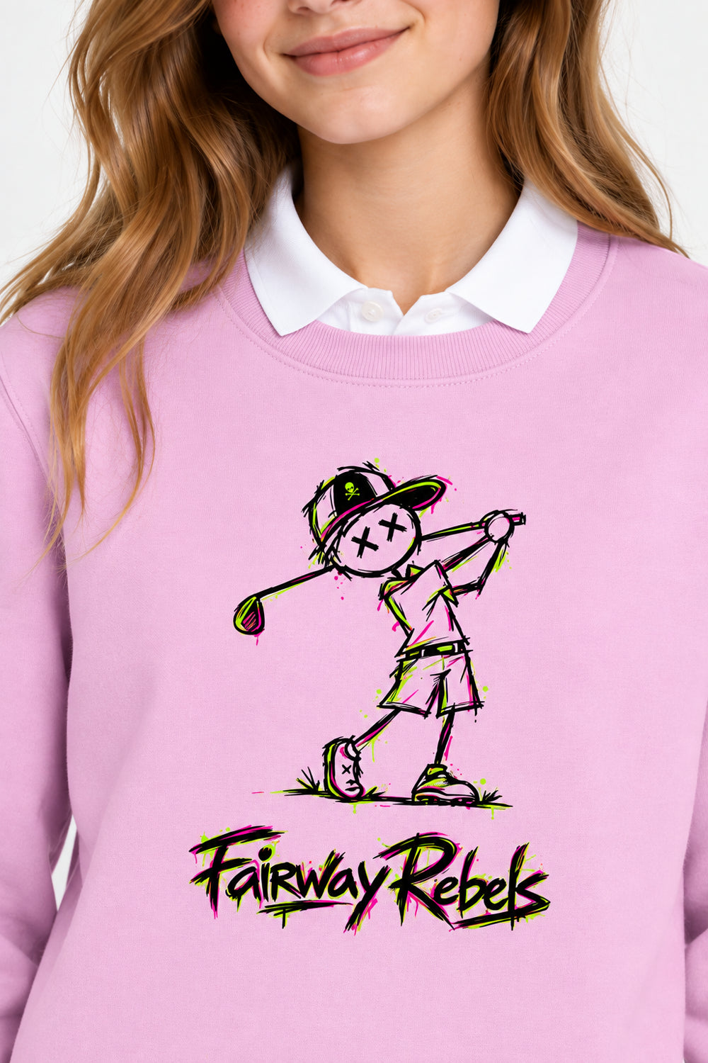 Sweat Golf Fille Rose Col Rond