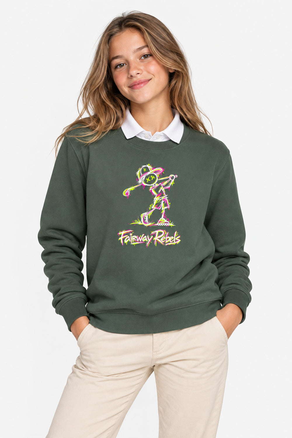 Sweat Golf Fille Vert Col Rond