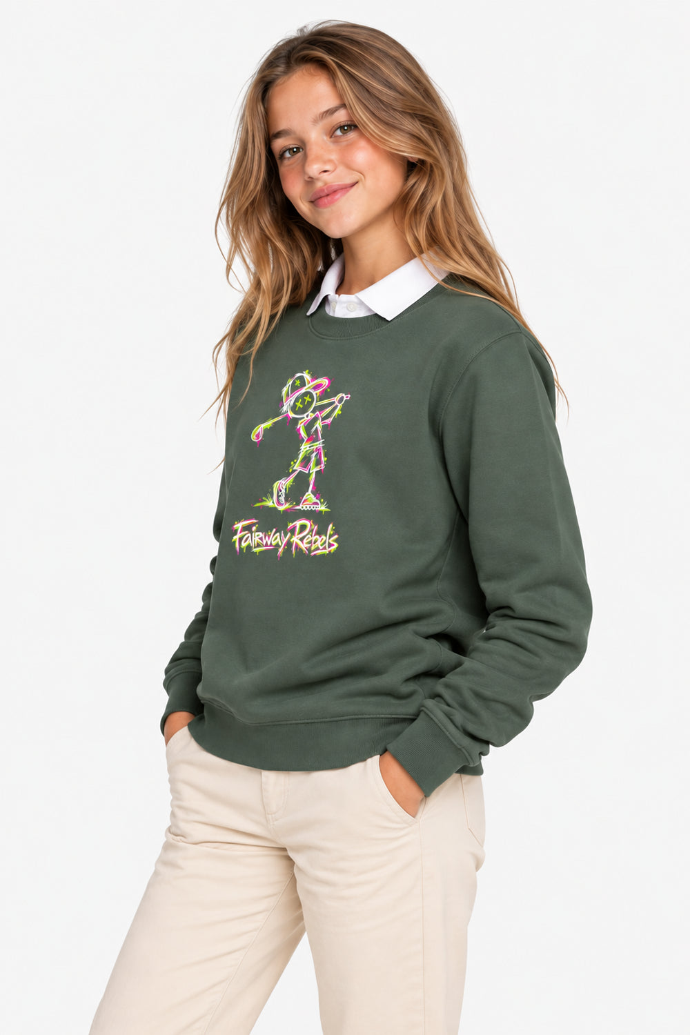 Sweat Golf Fille Vert Col Rond