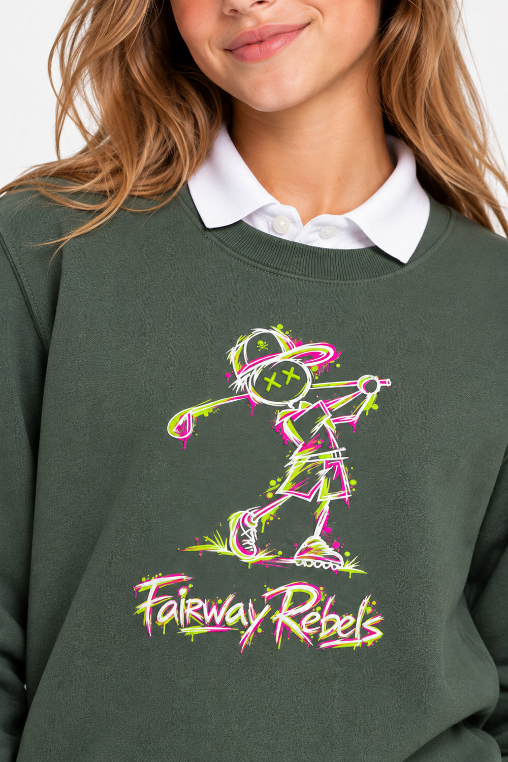 Sweat Golf Fille Vert Col Rond