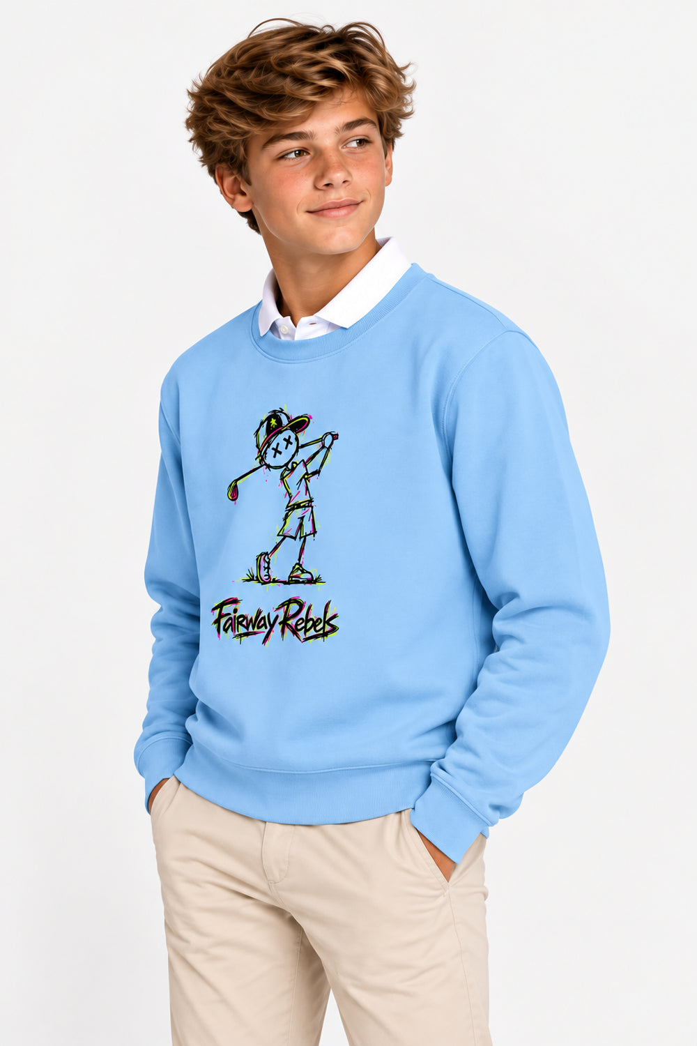 Sweat Golf Garçon Bleu Ciel Col Rond