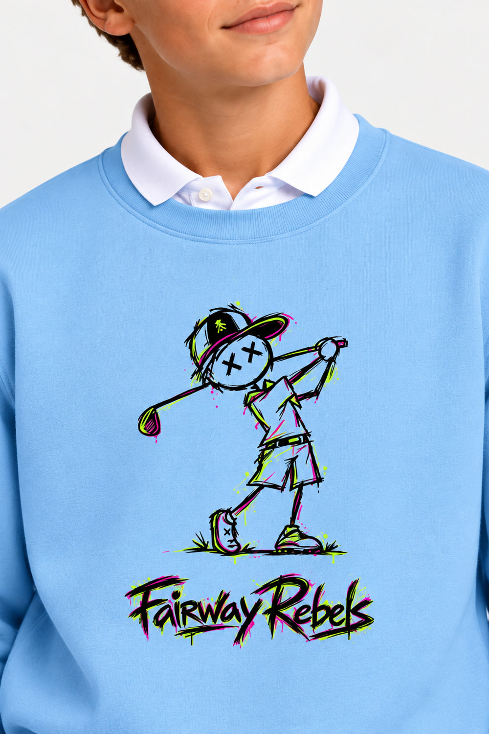 Sweat Golf Garçon Bleu Ciel Col Rond