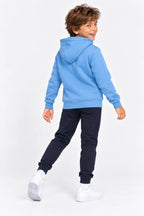 Sweat à capuche bleu ciel, vue de dos, capuche avec cordons, pas de motif