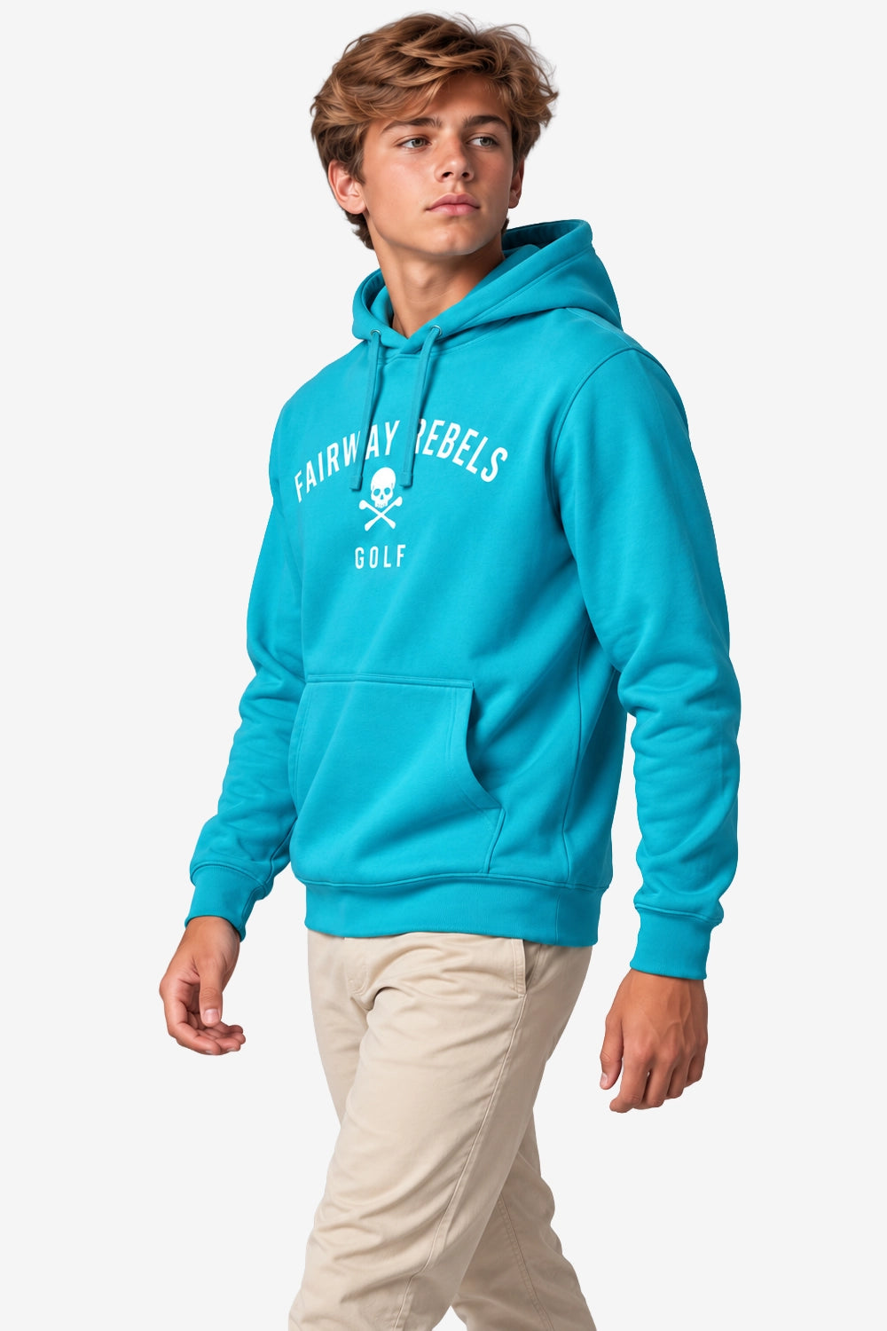 Sweat à capuche turquoise pour garçon, poche kangourou et logo poitrine