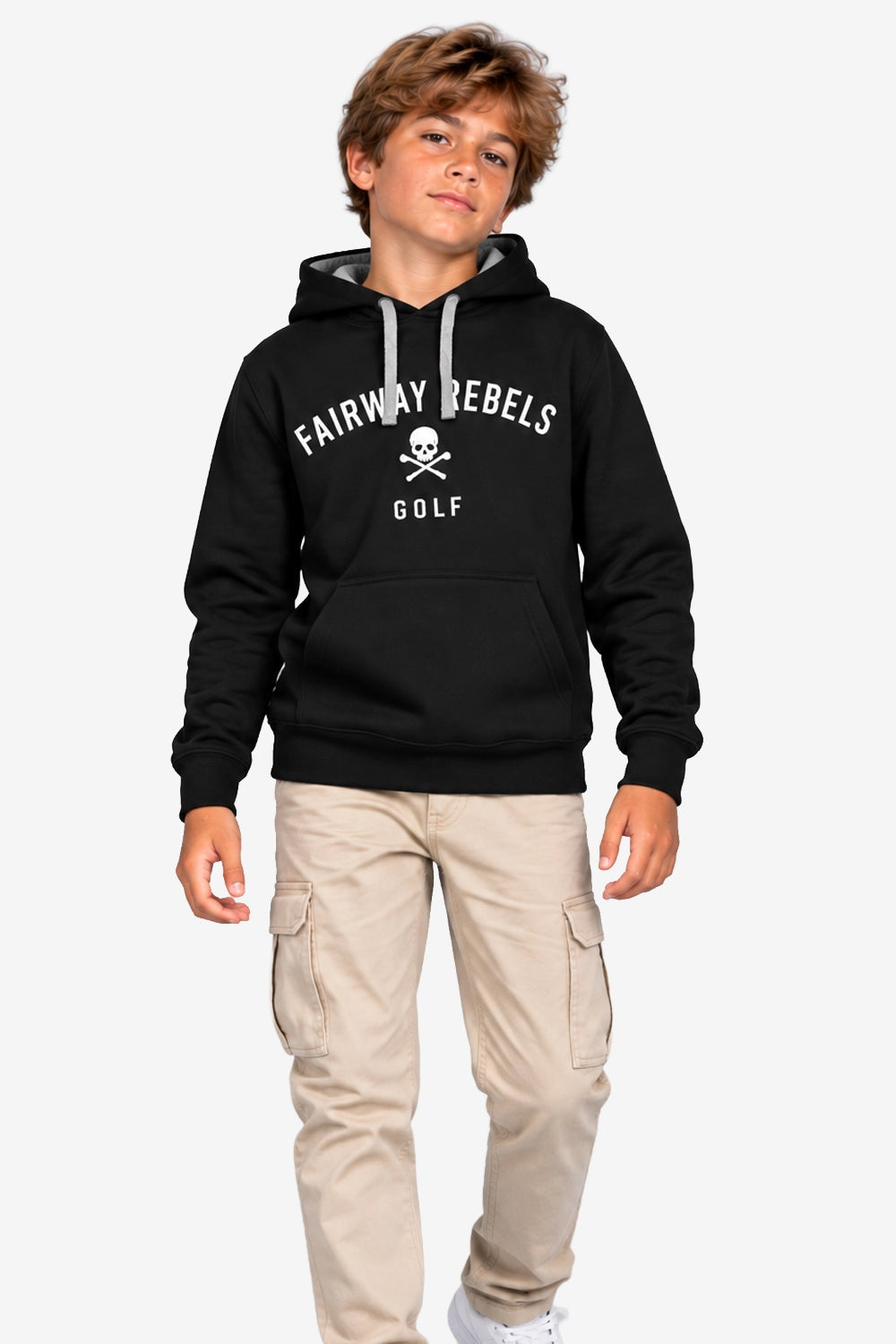 Sweat à capuche noir garçon avec logo « Fairway Rebels » et motif tête de mort