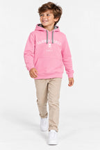 Sweat à capuche rose garçon, logo golf «Fairway Rebels» sur le devant