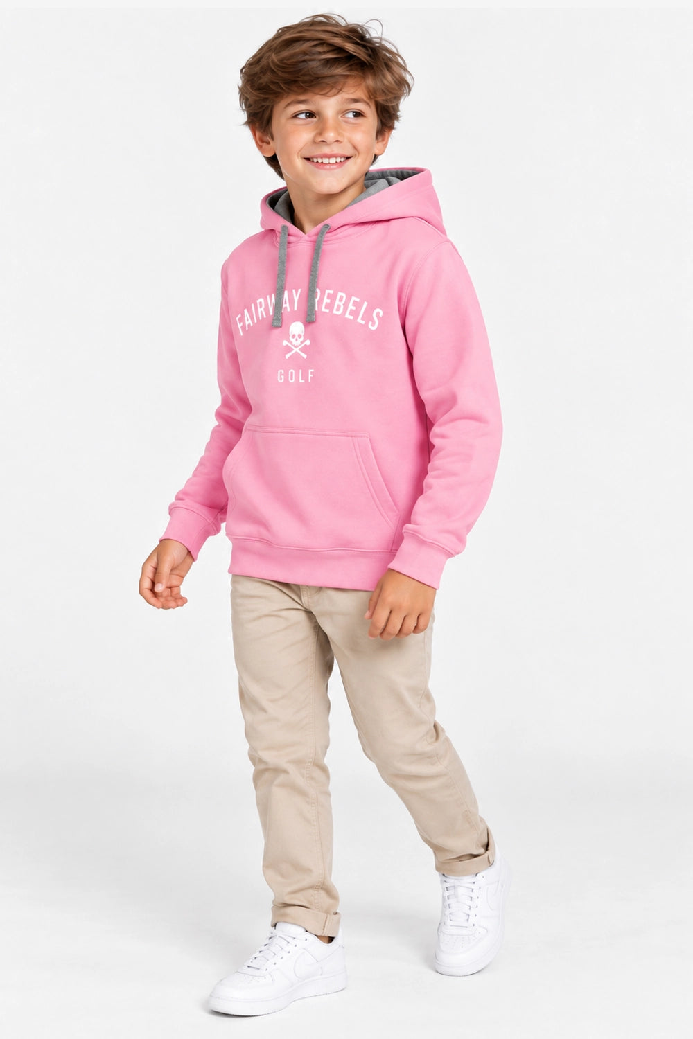 Sweat à capuche rose garçon, logo «Fairway Rebels» et poche kangourou