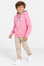 Sweat à capuche rose garçon, logo «Fairway Rebels» et poche kangourou