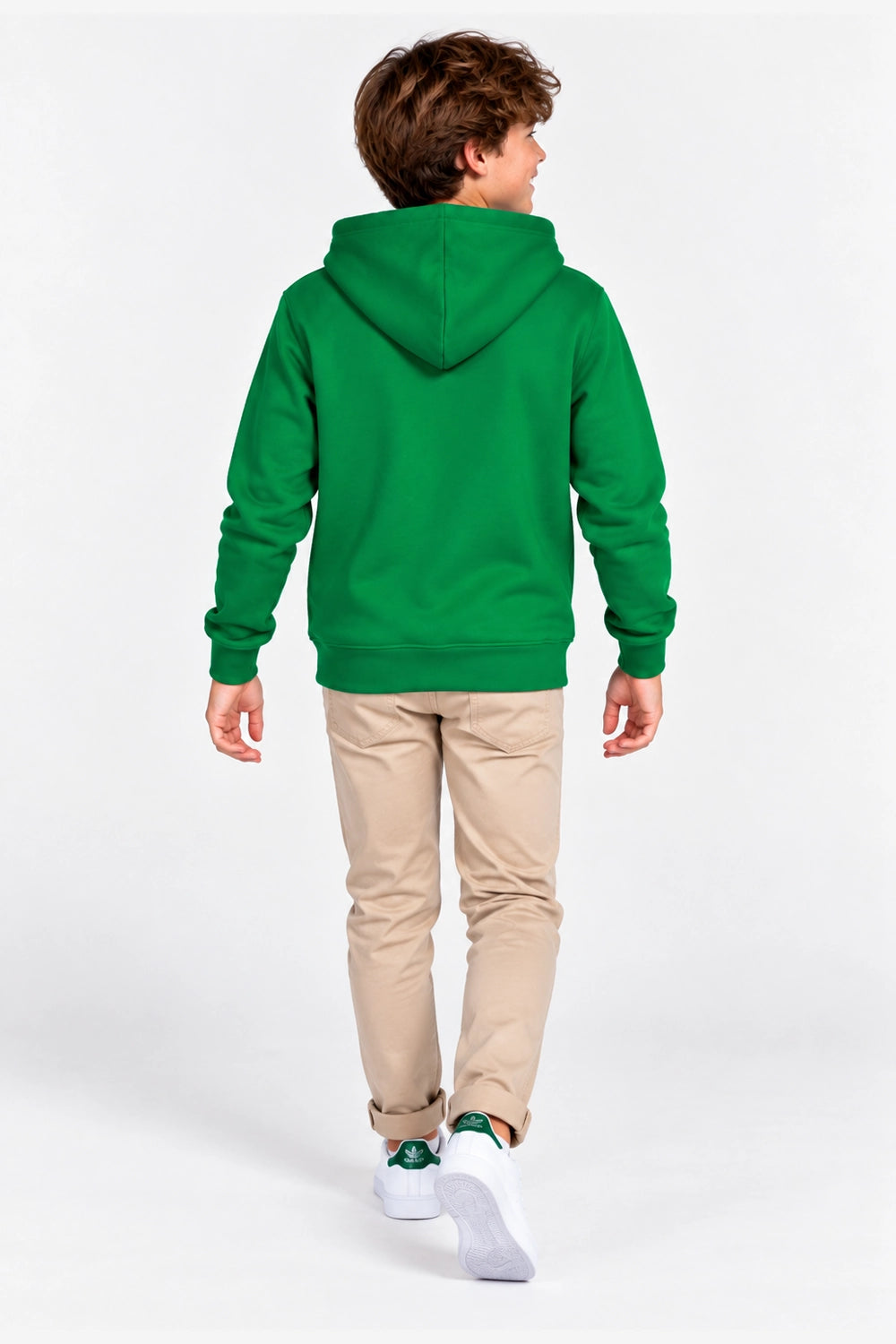 Sweat à capuche vert pour garçon, vue arrière, capuche avec cordons