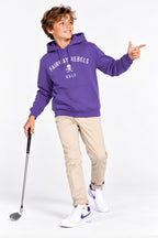 Sweat à capuche violet pour garçon, logo « FAIRWAY REBELS GOLF » et poche kangourou