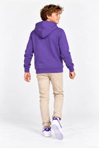 Sweat à capuche violet pour garçon, vue de dos avec capuche et poignets côtelés