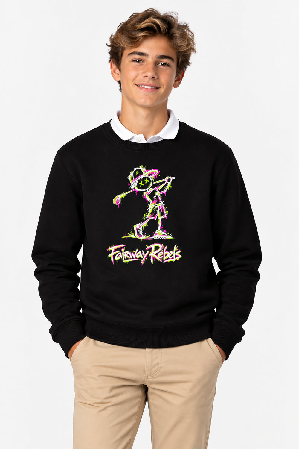 Sweat Golf Garçon Noir Col Rond