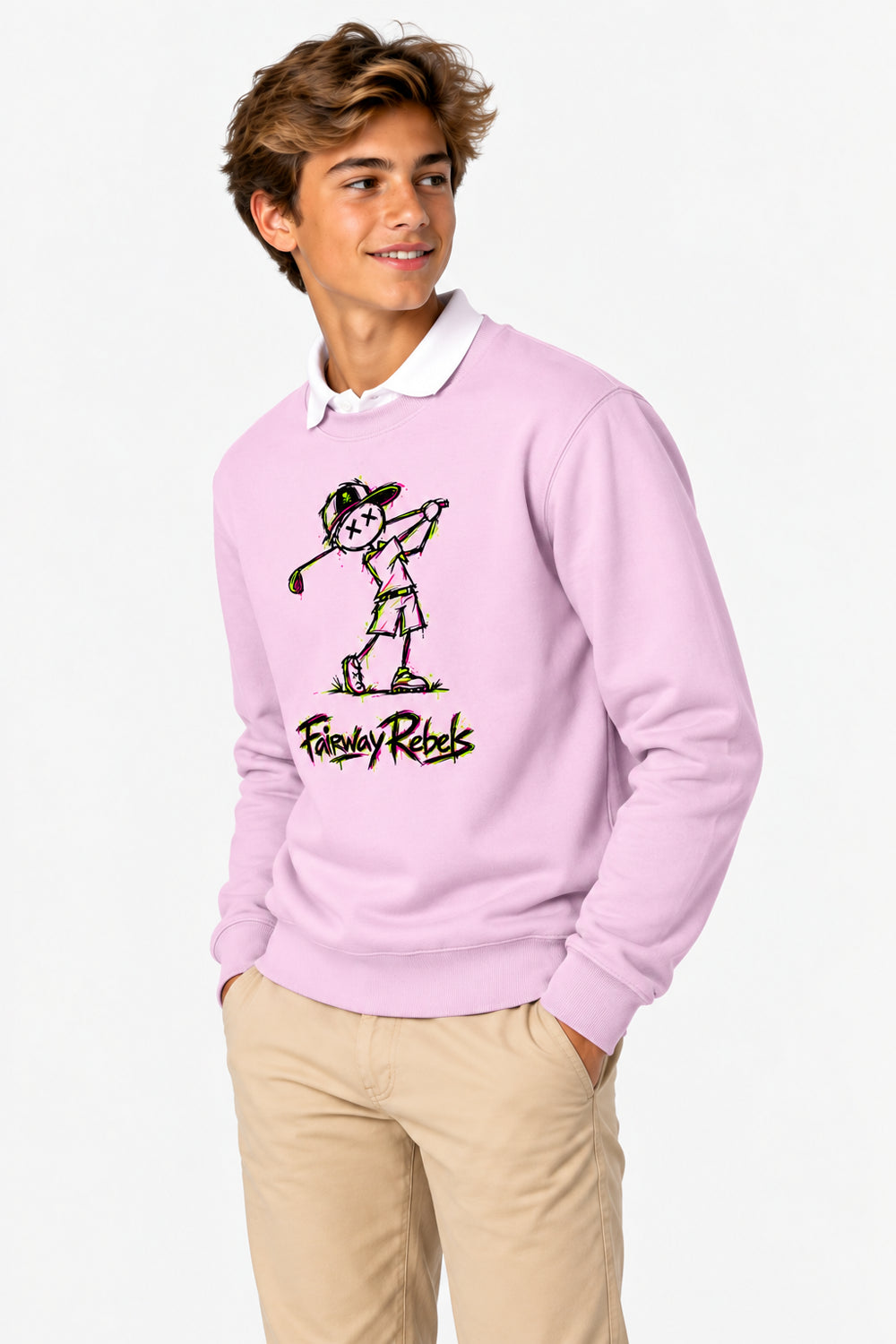 Sweat Golf Garçon Rose Col Rond