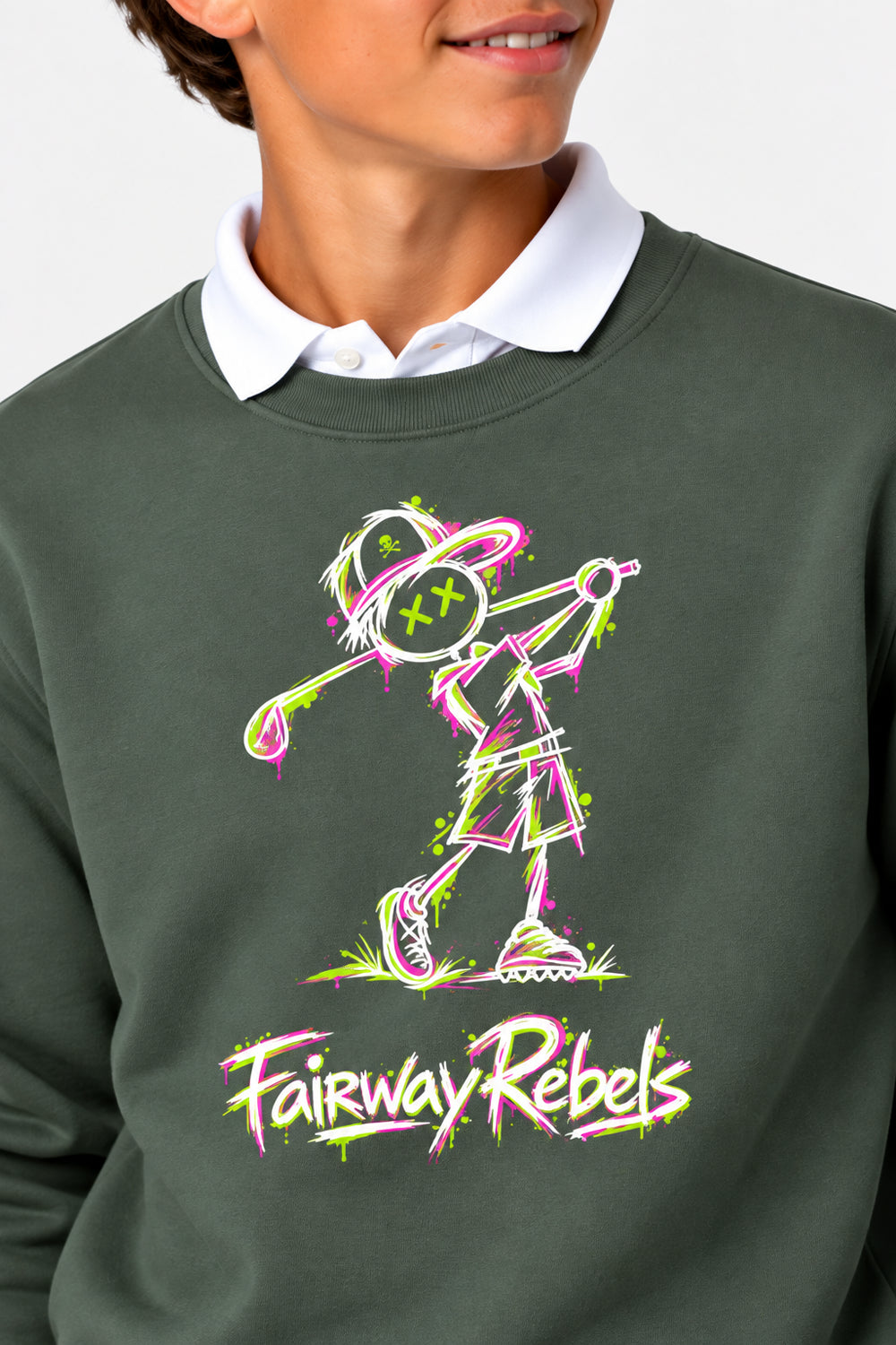Sweat Golf Garçon Vert Col Rond