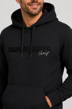 Sweat à capuche homme noir, logo et inscription « Golf » sur la poitrine.