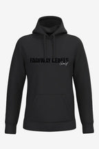 Sweat à capuche homme noir, poche kangourou et inscription « Golf » sur la poitrine.