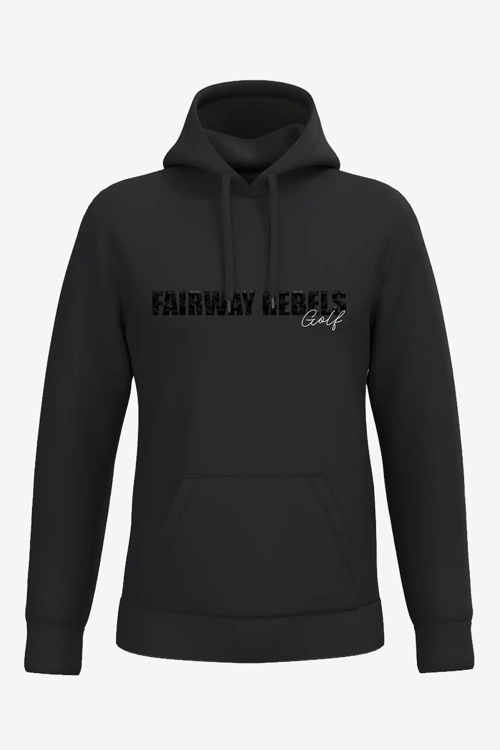 Sweat à capuche homme noir, poche kangourou et inscription « Golf » sur la poitrine.