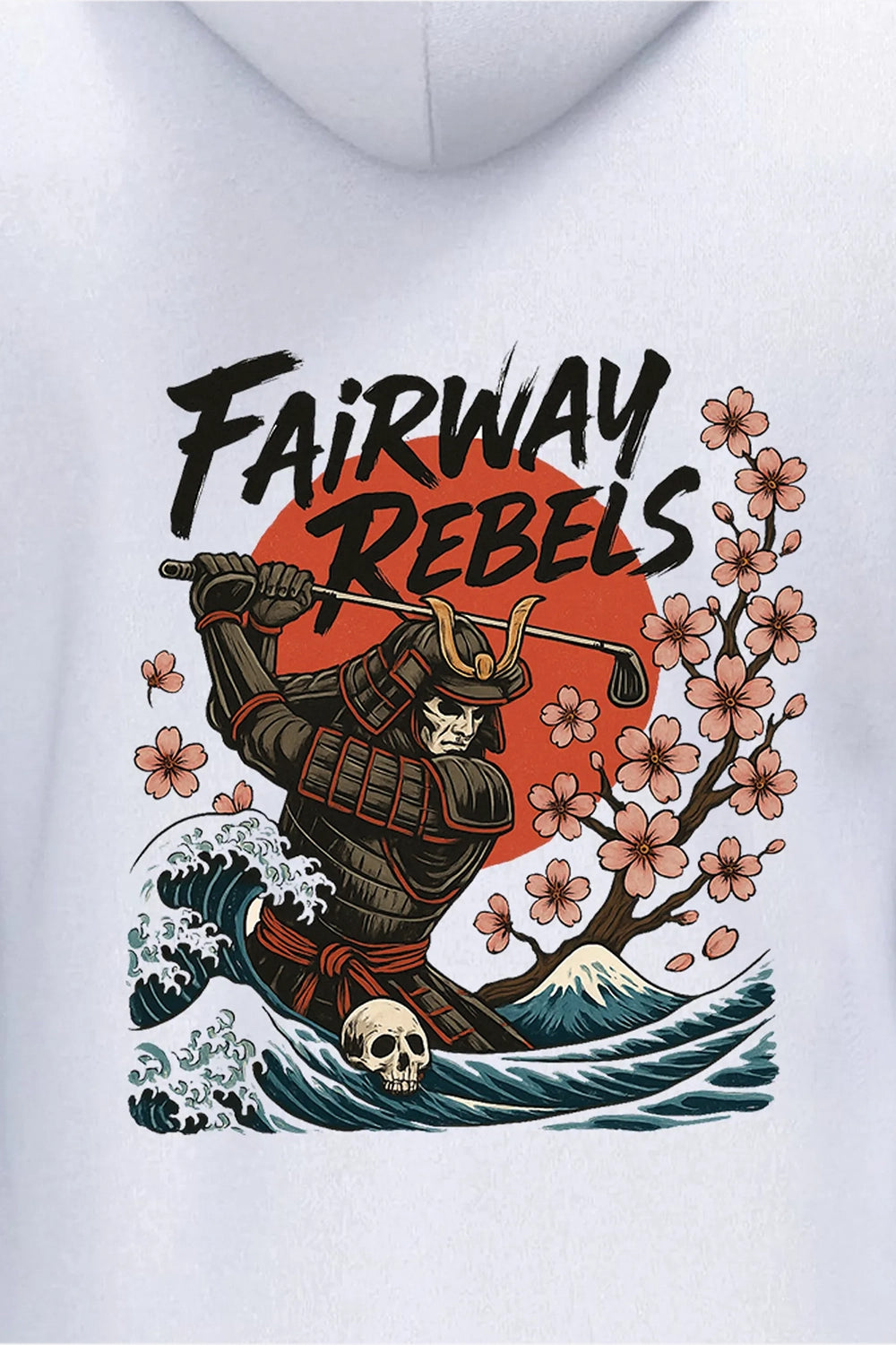 Sweat à capuche homme blanc, grand motif "Fairway Rebels" au centre
