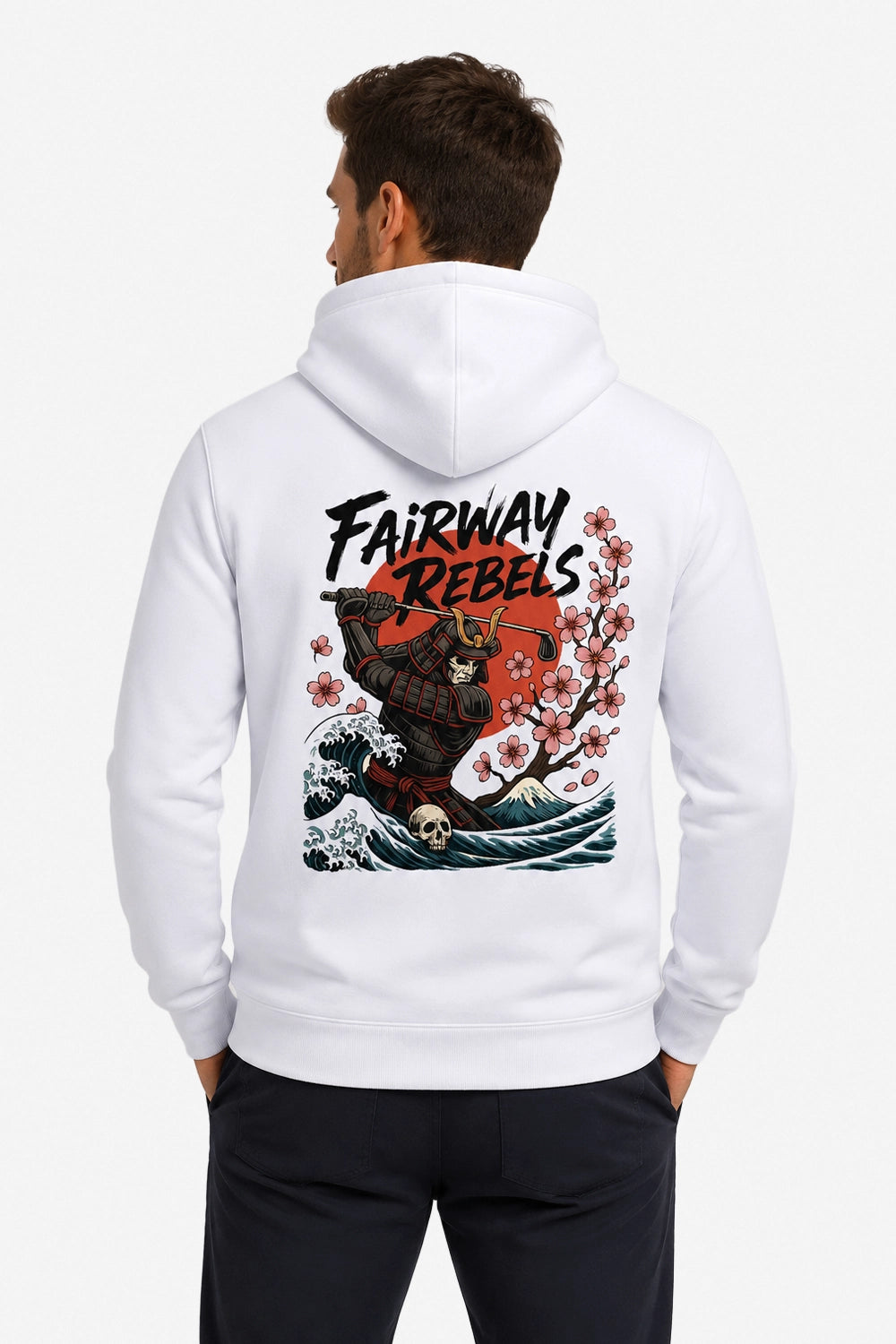 Sweat à capuche homme blanc, dos avec grand motif "Fairway Rebels"