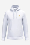 Sweat à capuche homme blanc, capuche avec cordons et petit emblème jaune