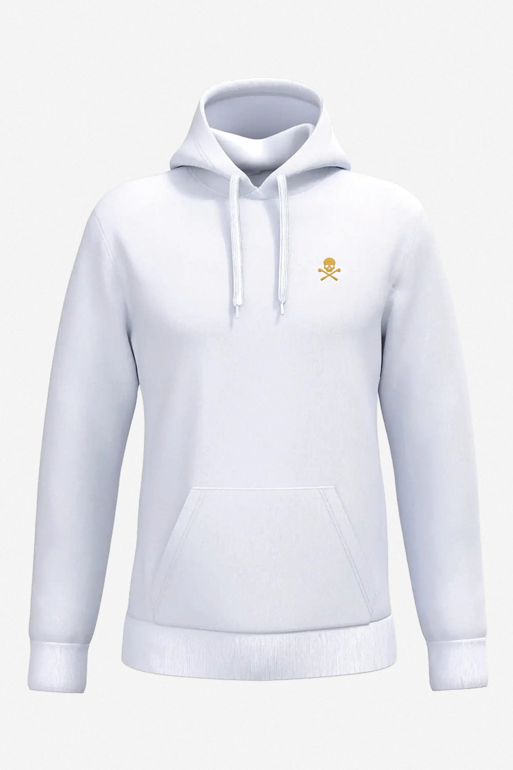 Sweat à capuche homme blanc, capuche avec cordons et petit emblème jaune