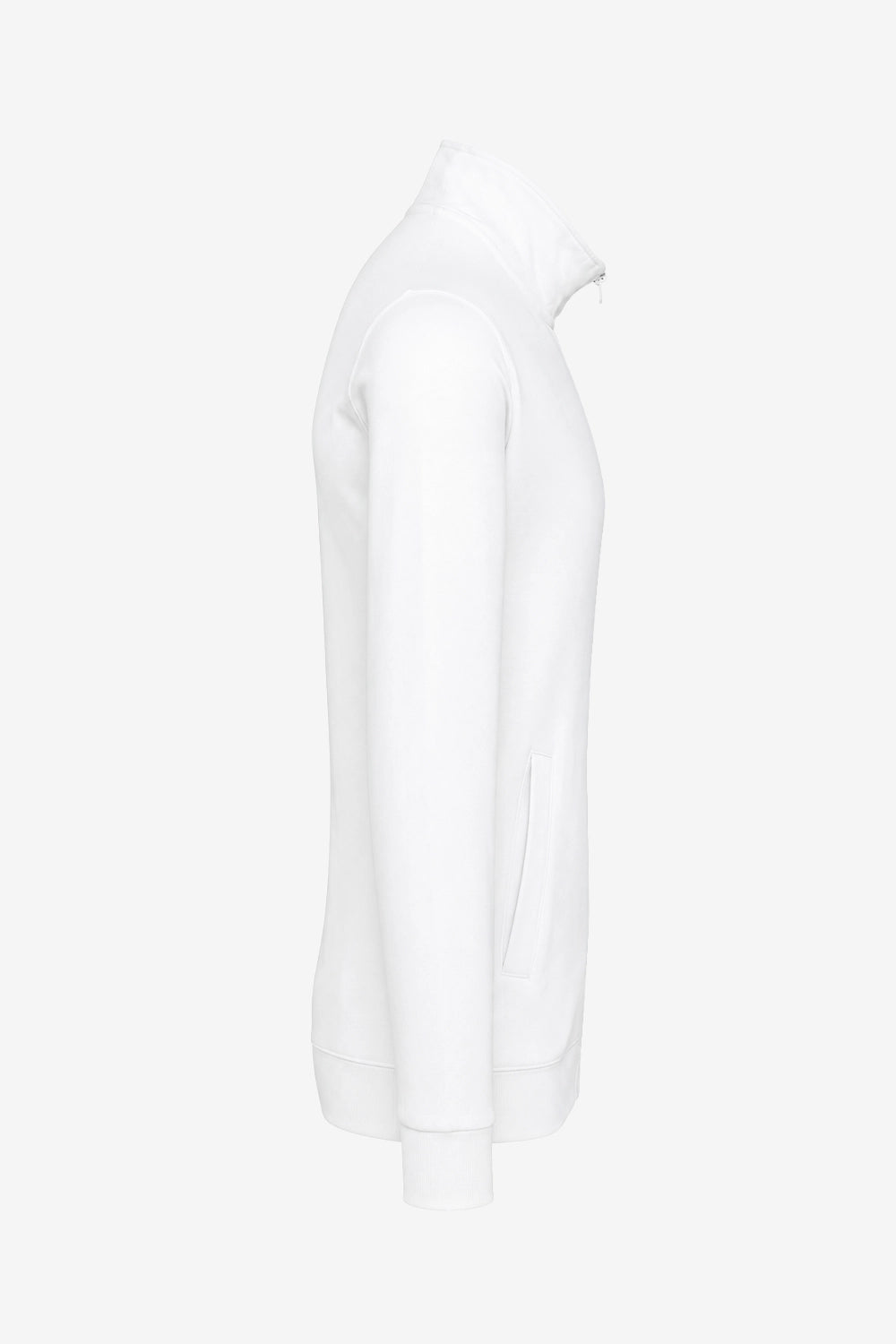 Veste de golf zippée homme en molleton blanc, vue de côté, manches longues.