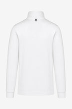 Veste de golf zippée homme en molleton blanc, vue de dos, col montant, logo sur haut du dos.