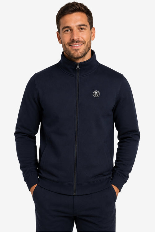 Veste de golf zippée homme bleu marine, col montant et logo poitrine