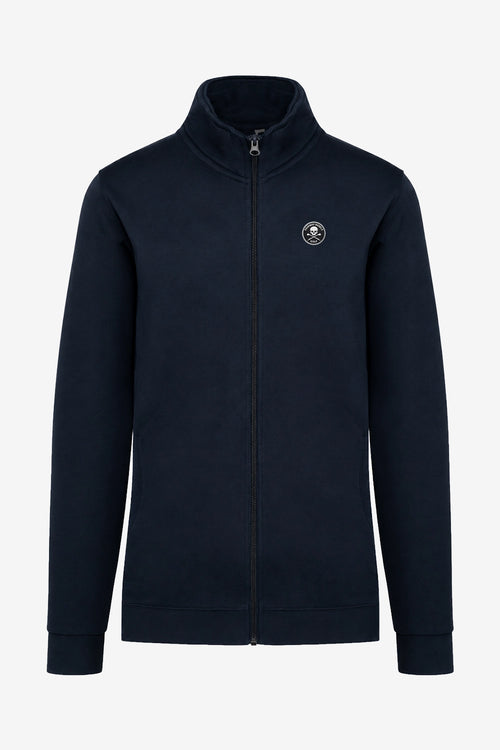 Veste de golf zippée homme bleu marine, face avec logo sur la poitrine
