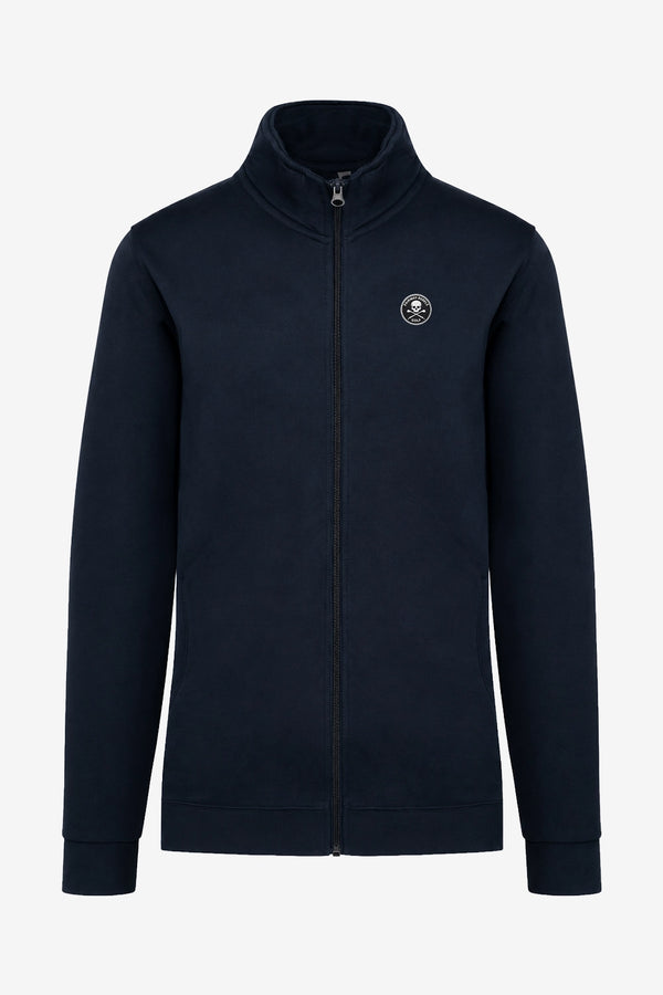 Veste de golf zippée homme bleu marine, face avec logo sur la poitrine