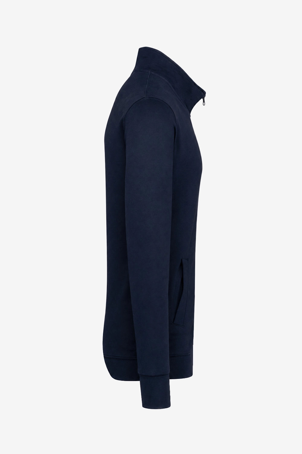 Veste de golf zippée bleu marine, vue de côté manches longues