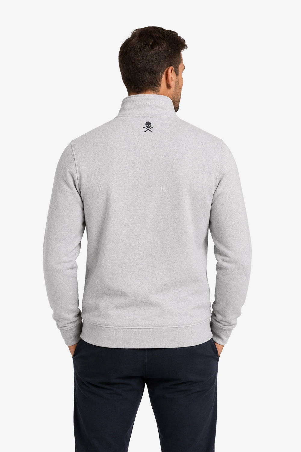 Veste de golf zippée homme gris clair, vue arrière avec logo au col