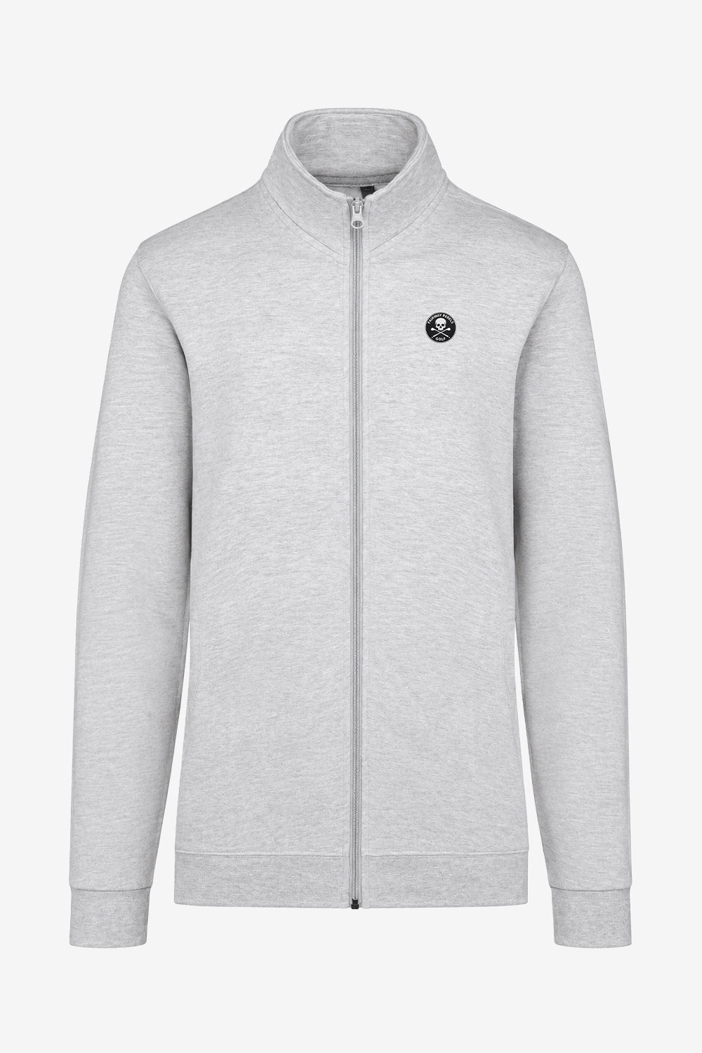 Veste zippée de golf pour homme grise, col montant, manches longues, logo poitrine.