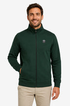 Veste de golf homme verte foncée zippée, col montant, logo poitrine.