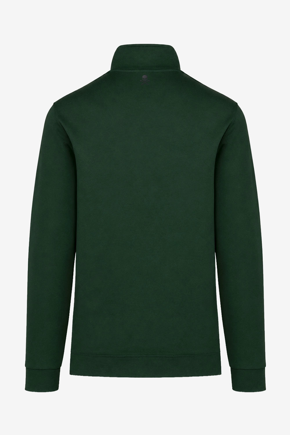 Veste de golf homme verte foncée, col montant, vue dos, zip central.