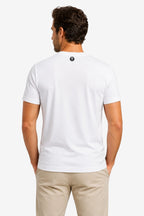 T-shirt blanc unisexe, vue dos : encolure ronde avec petite patte de boutonnage