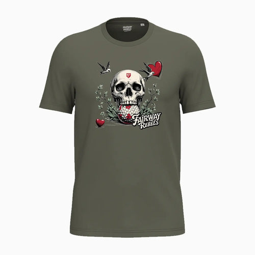 T-shirt unisexe vert foncé à motif crâne "Fairway Rebels" et feuillages